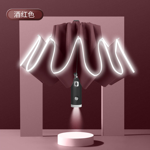 Automatic Umbrella With Reflective Stripe Reverse Led Light